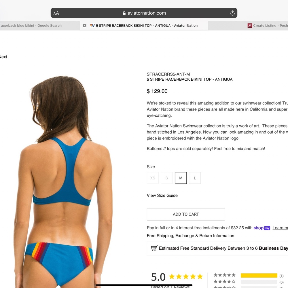 Aviator nation Antigua blue race back top m medium $175 NWT